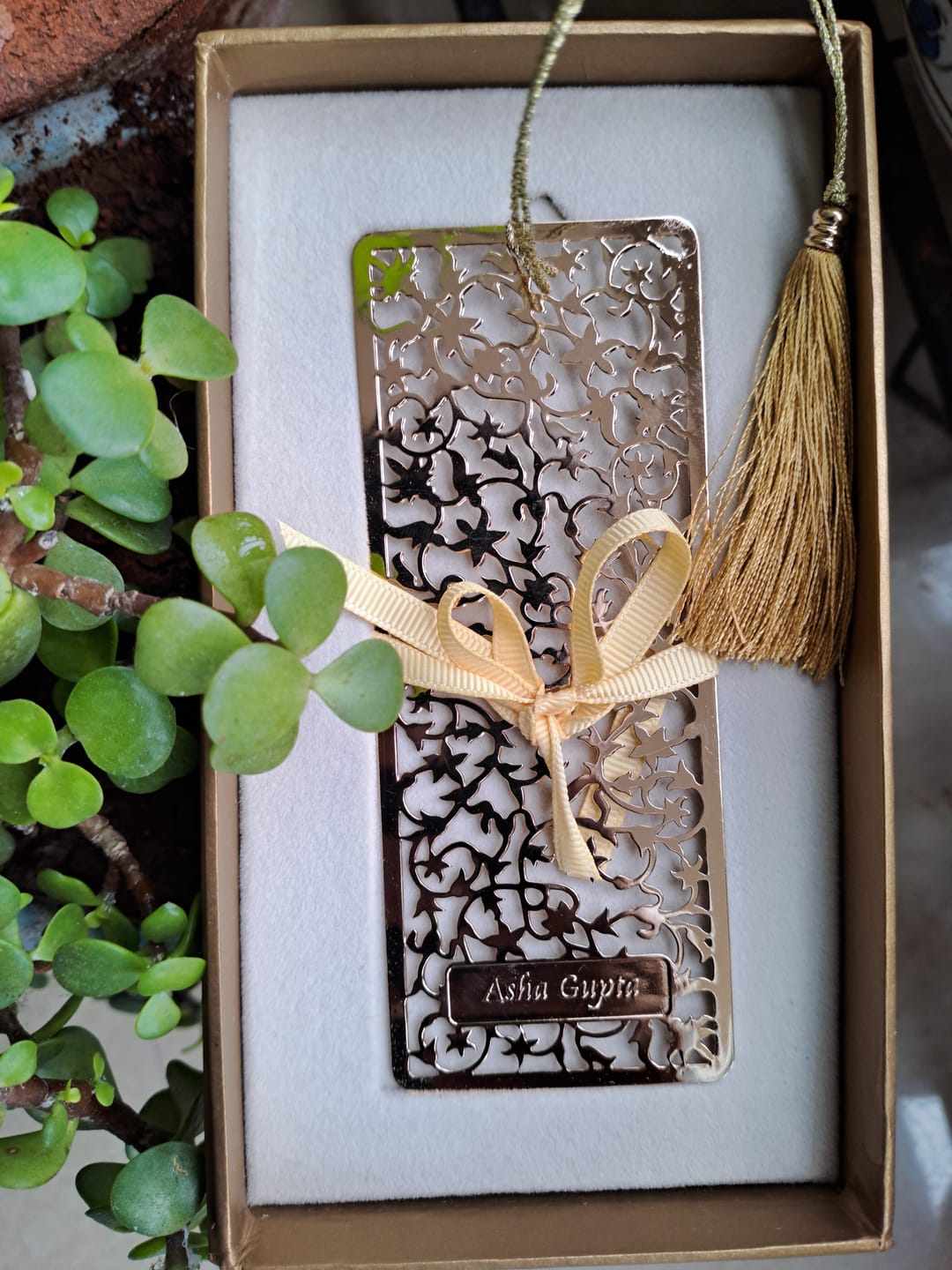 Customer photo review of Gayatri Mantra Tea Light Holder - Teak & Brass