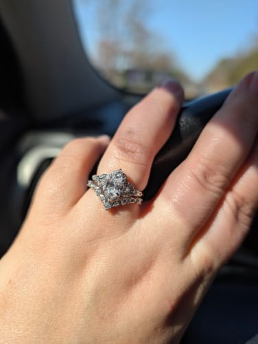 Customer photo review of Halo Wishbone Oval CZ Ring Set in Sterling Silver