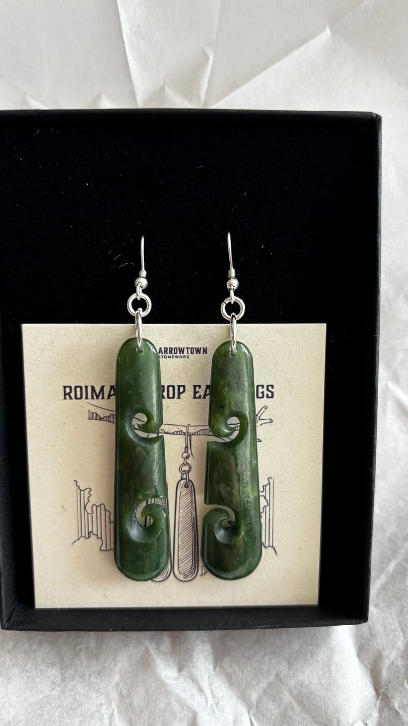 Customer photo review of Medium Drop Koru Pounamu Earrings 50mm