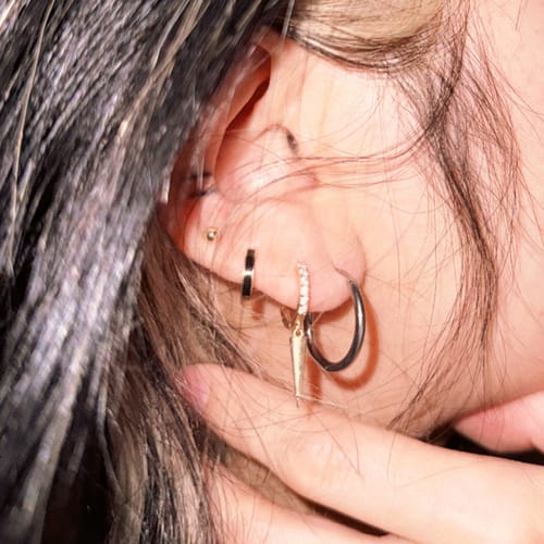 Customer photo review of My Huggies Hoop Earrings
