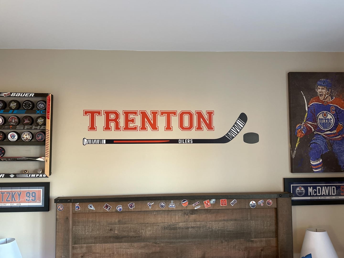 Customer photo review of Custom Hockey Stick Removable Wall Decal