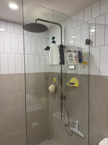 Customer photo review of Clear Acrylic Shower Shelf