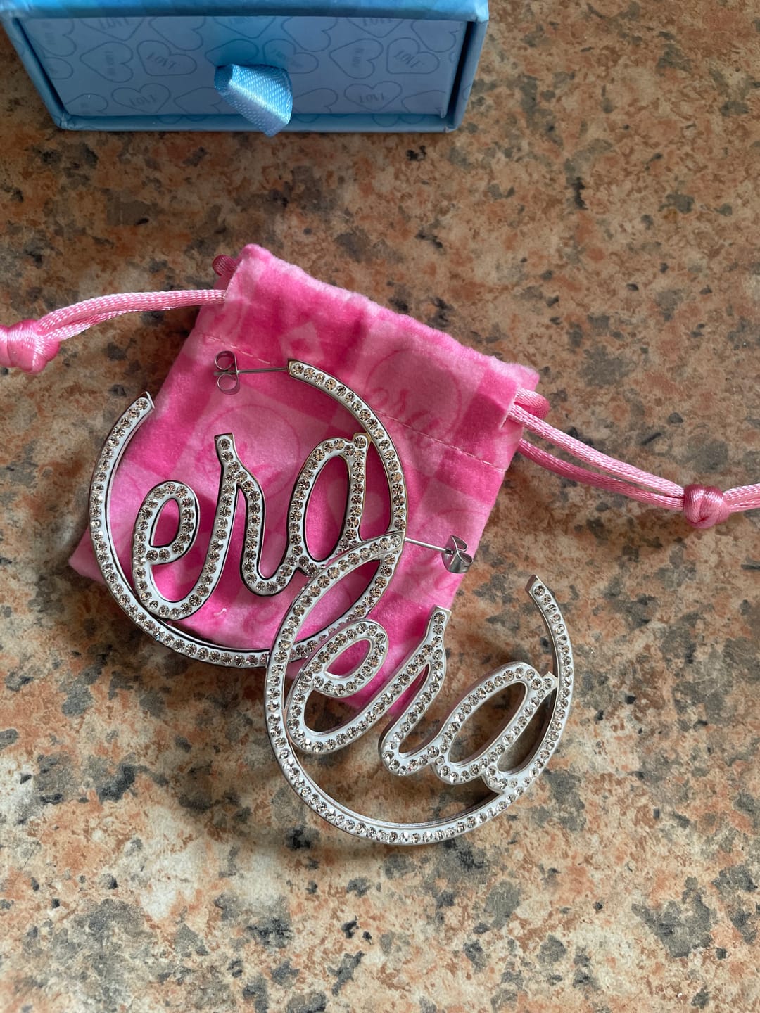 Customer photo review of Silver Luxe Logo Hoops