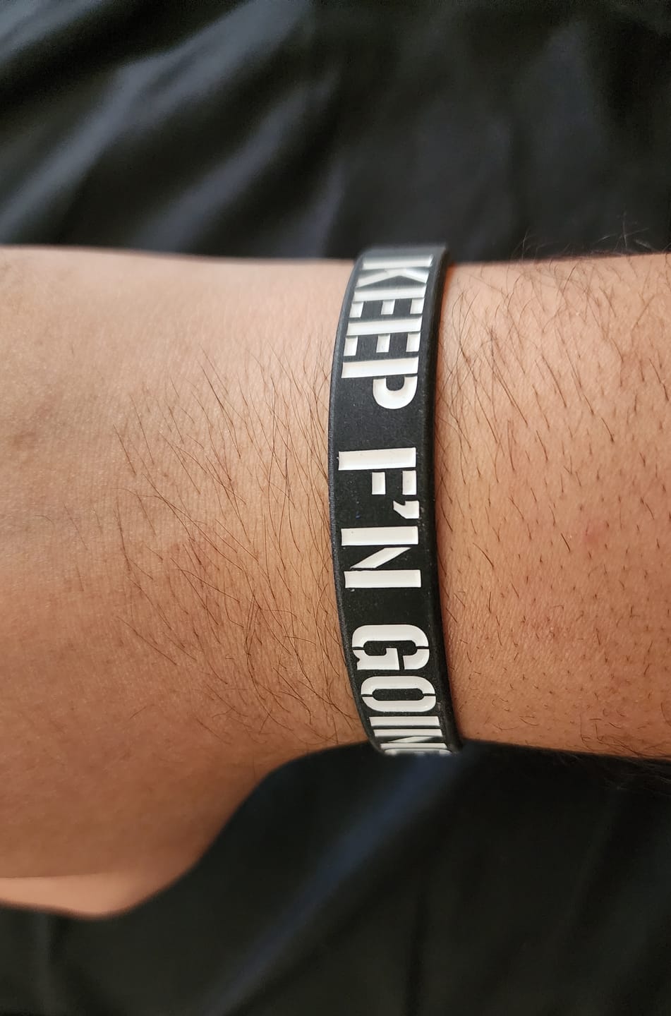 Customer photo review of Keep F'N Going - Silicone Bracelet