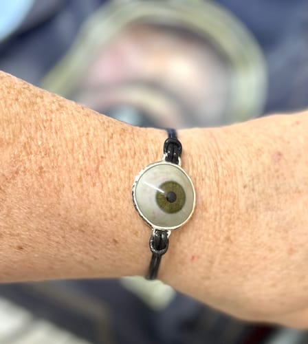 Customer photo review of Hand Painted Green Silver Leather Eye Bracelet