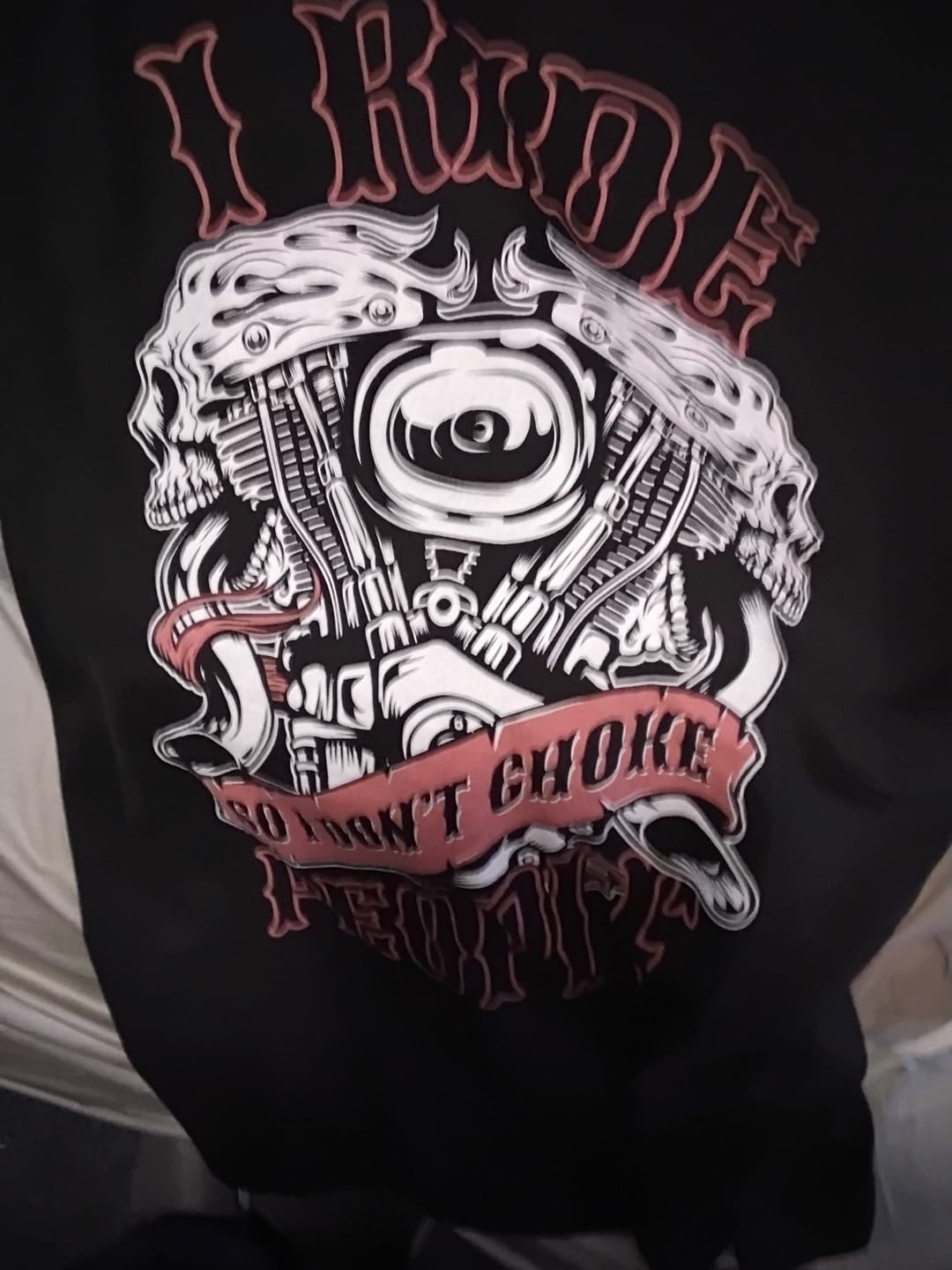 Customer photo review of I Ride So I Don't Choke People - V-Twin Engine