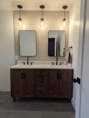 Customer photo review of Bridgeport 60" American Black Walnut Bathroom Vanity, Double Sink