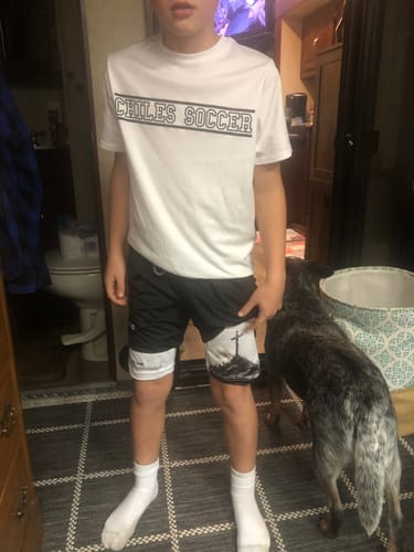 Customer photo review of John 3:16 'The Cross' Youth Performance Shorts
