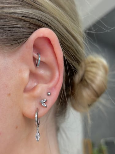 Customer photo review of Clara drop huggies silver