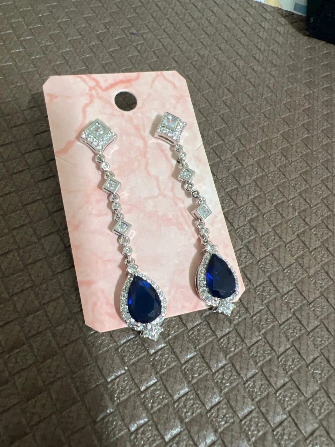 Customer photo review of SOMETHING BLUE CLARA WHITE GOLD PLATED DROP EARRINGS