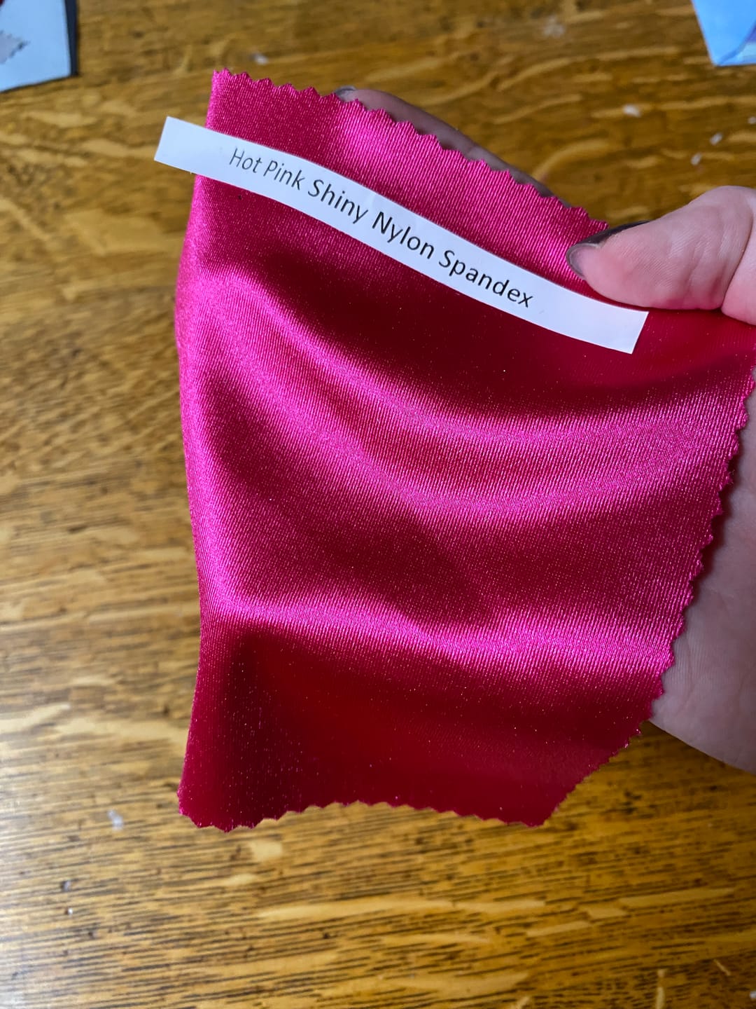 Customer photo review of Hot Pink Shiny Nylon Spandex