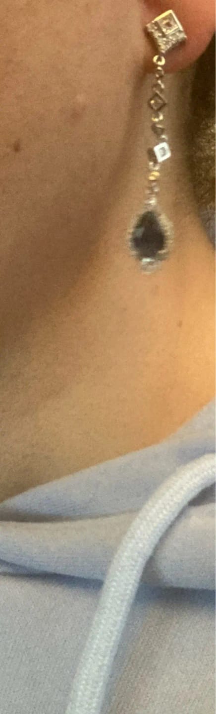 Customer photo review of SOMETHING BLUE CLARA WHITE GOLD PLATED DROP EARRINGS