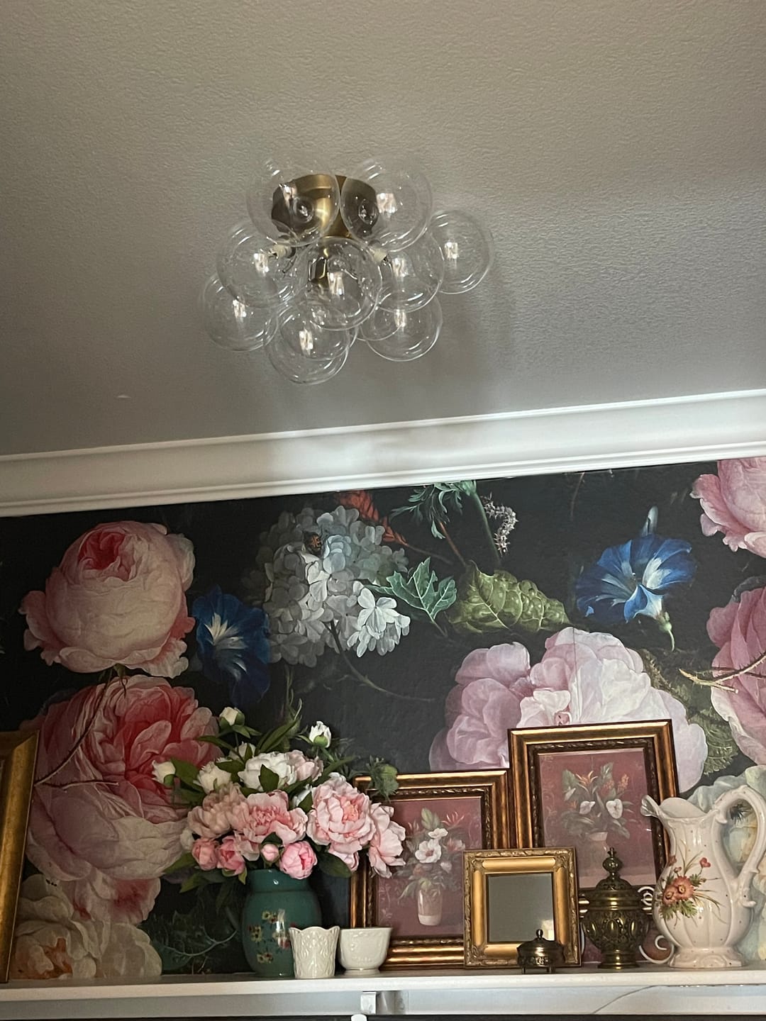 Customer photo review of 3-Light Brass Cluster Clear Glass Globe Bubble Ceiling Light
