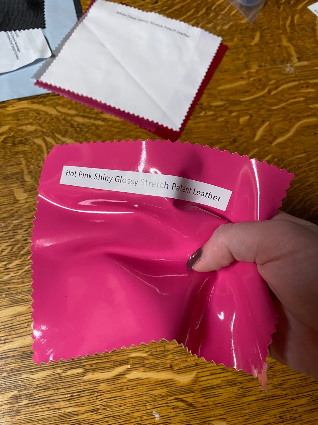 Customer photo review of Hot Pink Glossy Stretch Patent Leather/Latex