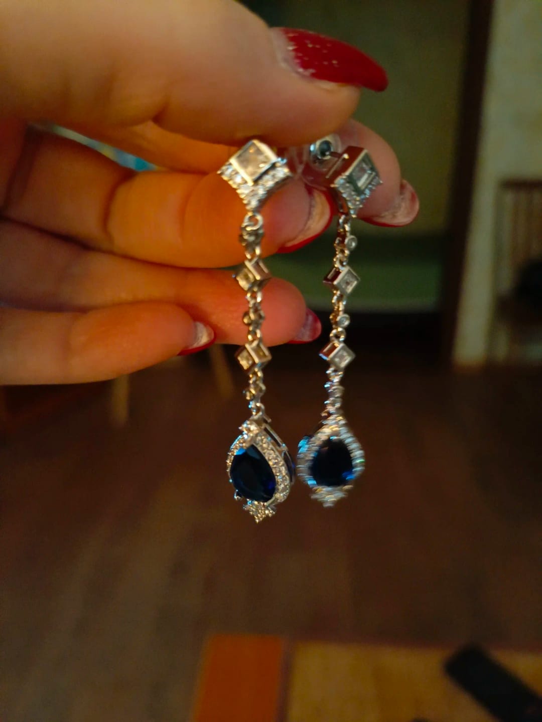 Customer photo review of SOMETHING BLUE CLARA WHITE GOLD PLATED DROP EARRINGS