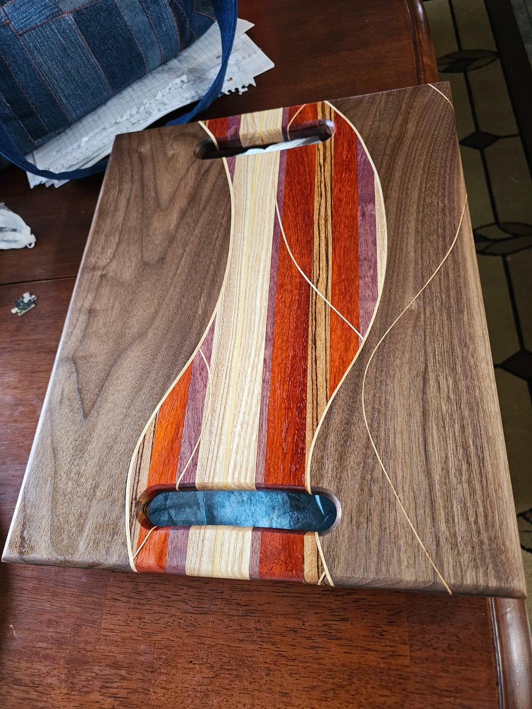 Customer photo review of 15.75x10" Warped Rectangle Dual Handle Serving Board Acrylic Router Template