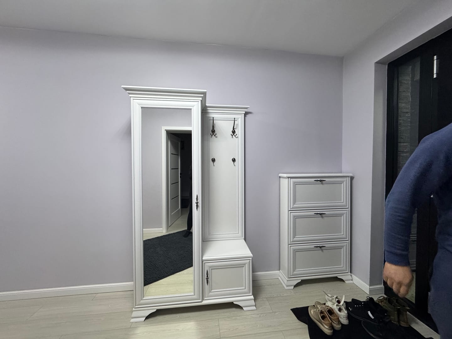 Customer photo review of Mobilier hol IDENTO, alb, PAL, cu oglinda pe partea stanga, 115x44x198 cm