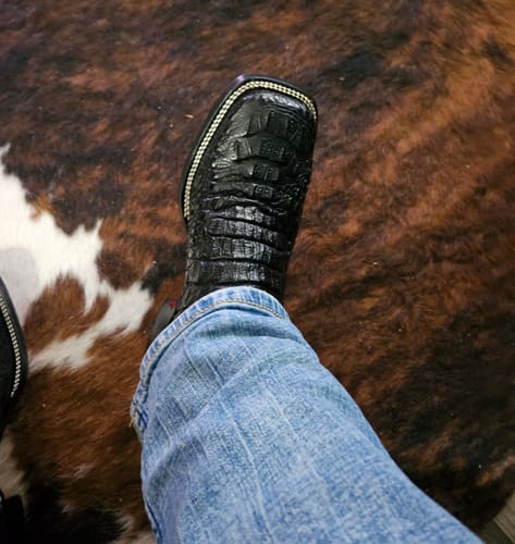 Customer photo review of Black Caiman Neck Leather Boots - Square Toe