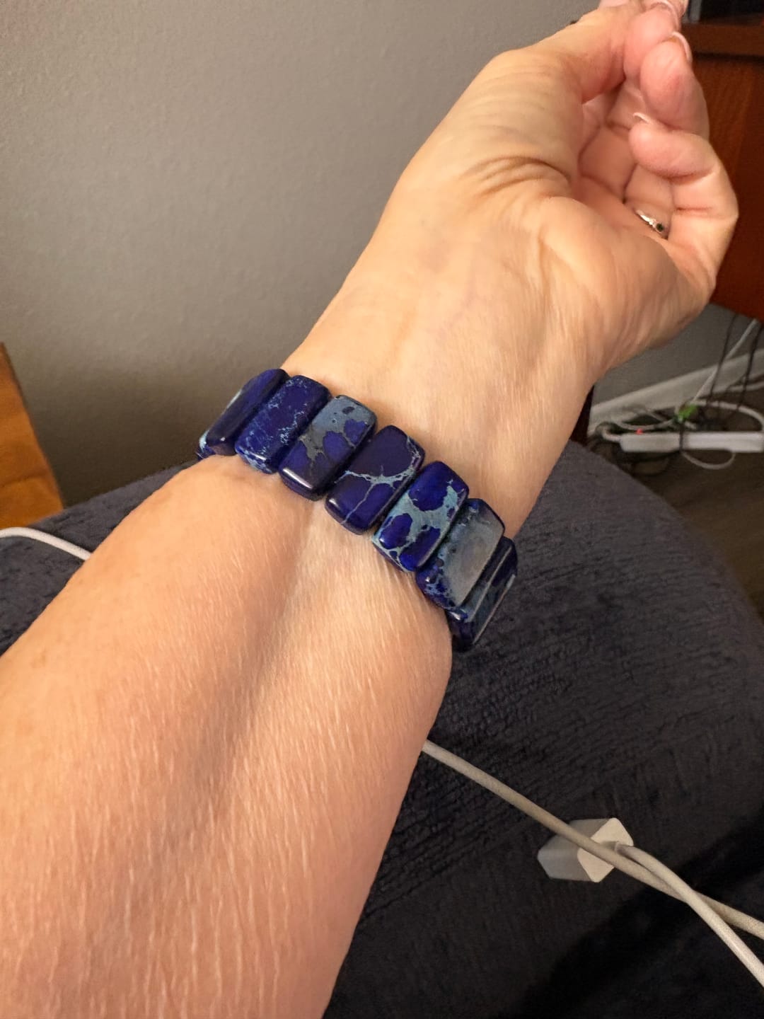 Customer photo review of Dark Navy Tibetan Jasper Stretch Apple Watch Strap