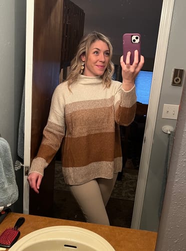 Customer photo review of Ombre Striped Turtleneck Sweater