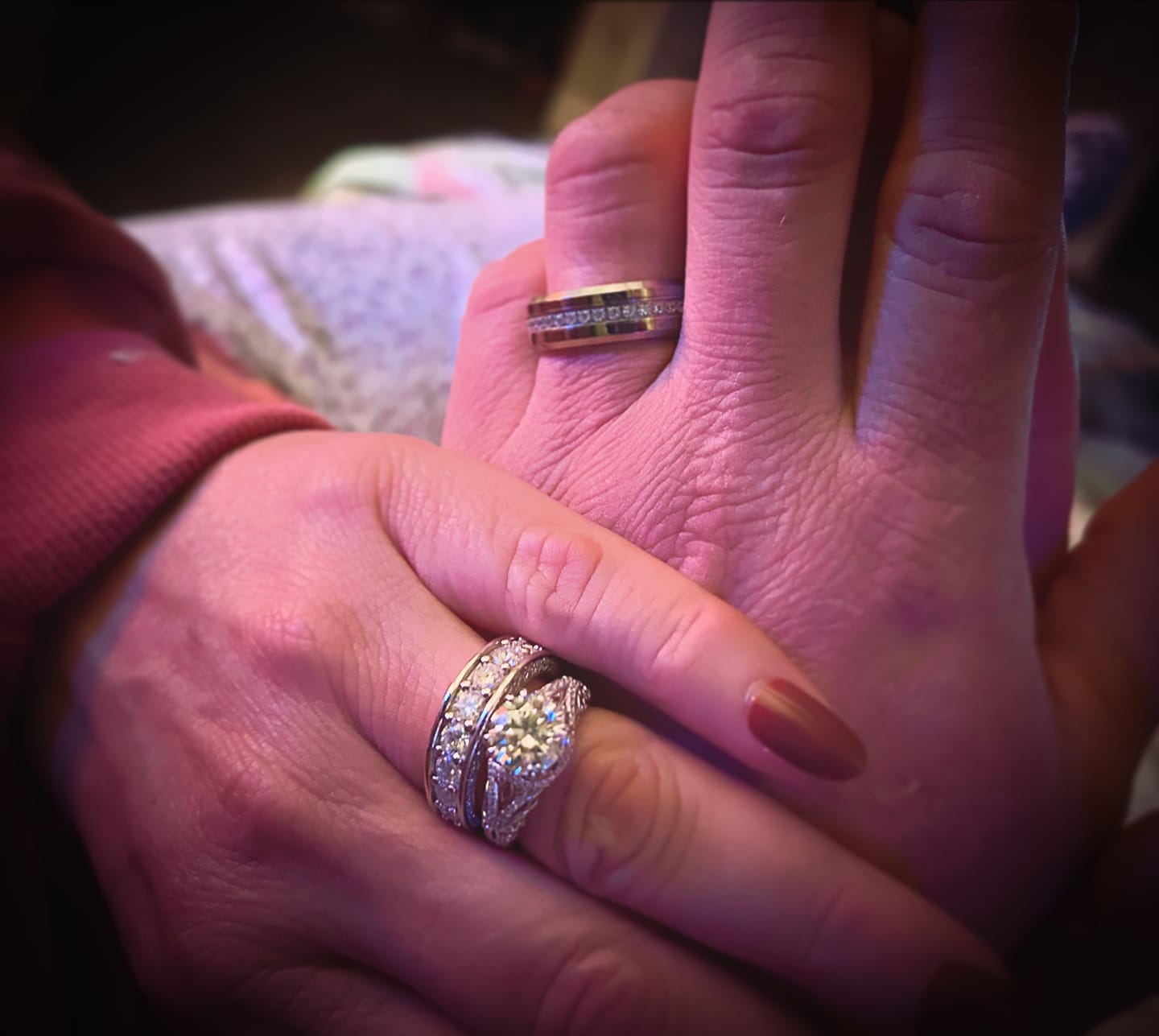 Customer photo review of Vintage Moissanite Pave Open Scroll Accents Engagement Ring