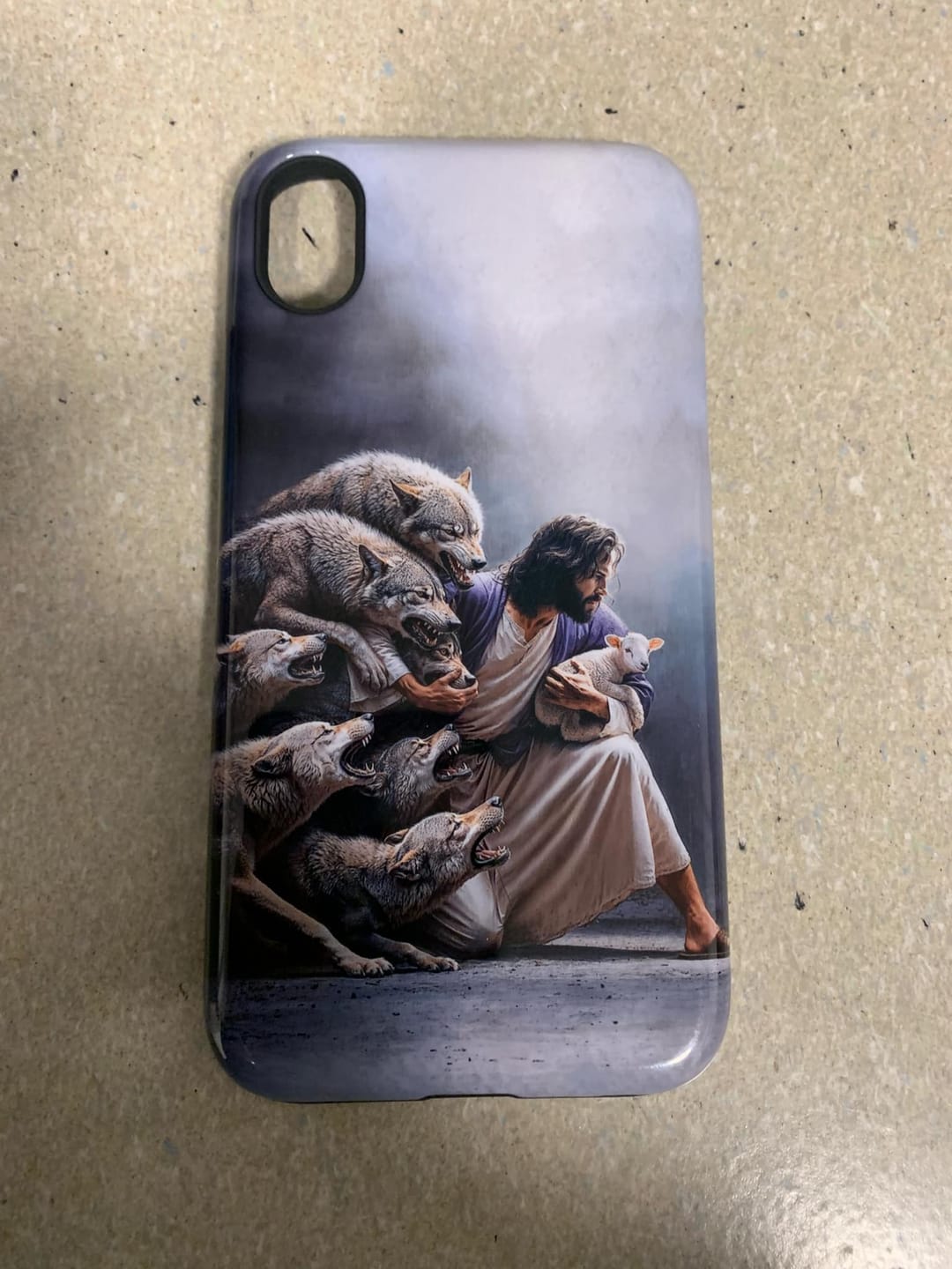 Customer photo review of Jesus Protects The Lamb From Wolves Phone Case
