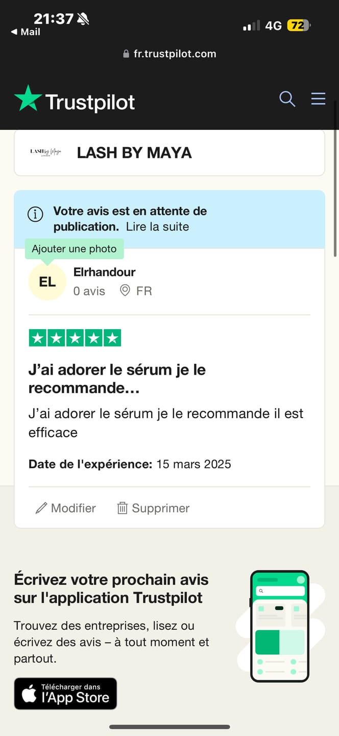 Customer photo review of SÉRUM DE CROISSANCE POUR CILS