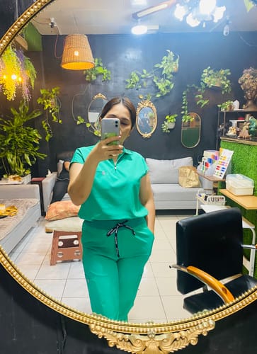 Customer photo review of Zip-Up Polo MoveTech® Scrub Top - Women / Cactus