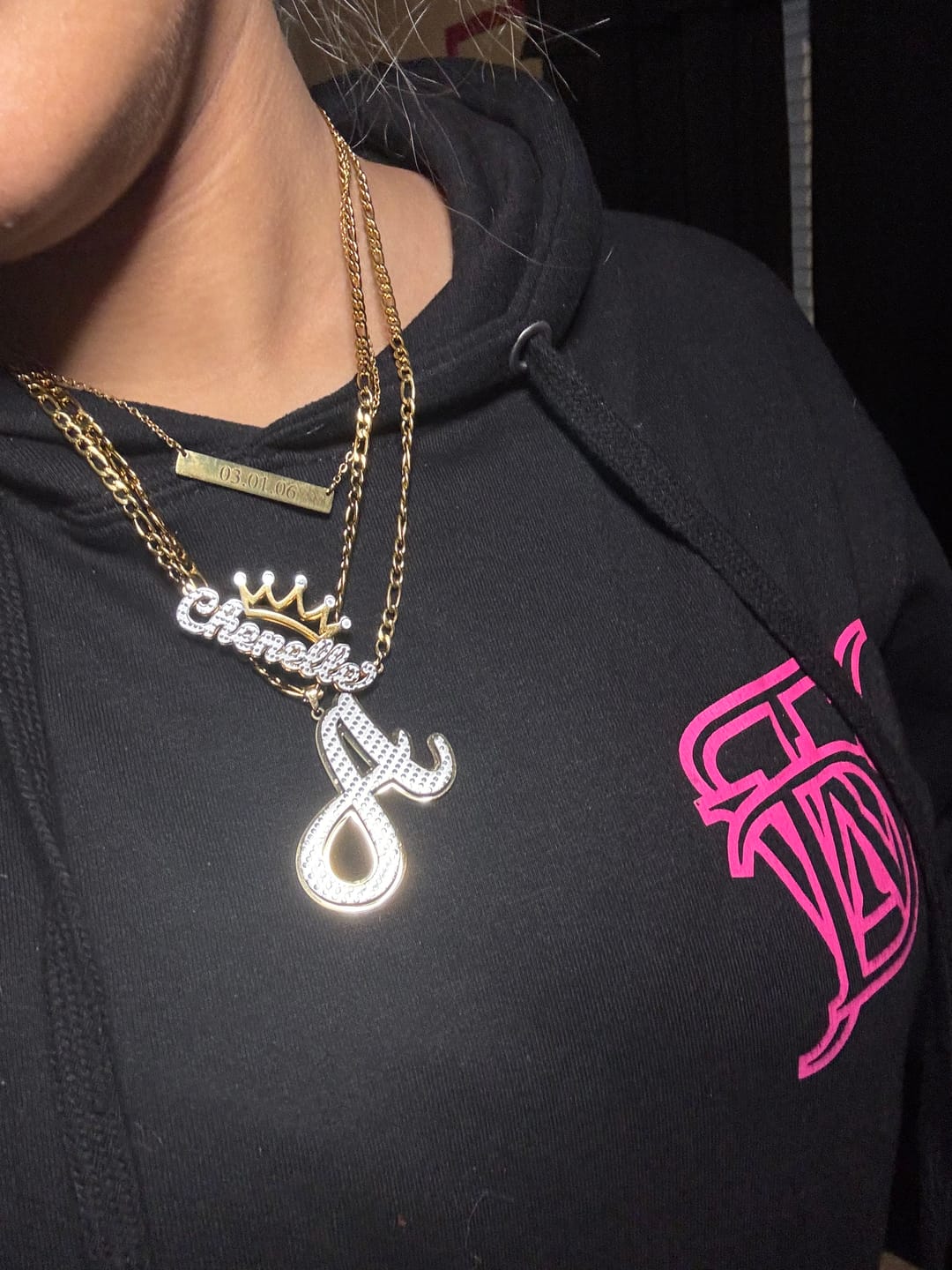 Customer photo review of Double Plated Initial Necklace w/ Figaro Chain