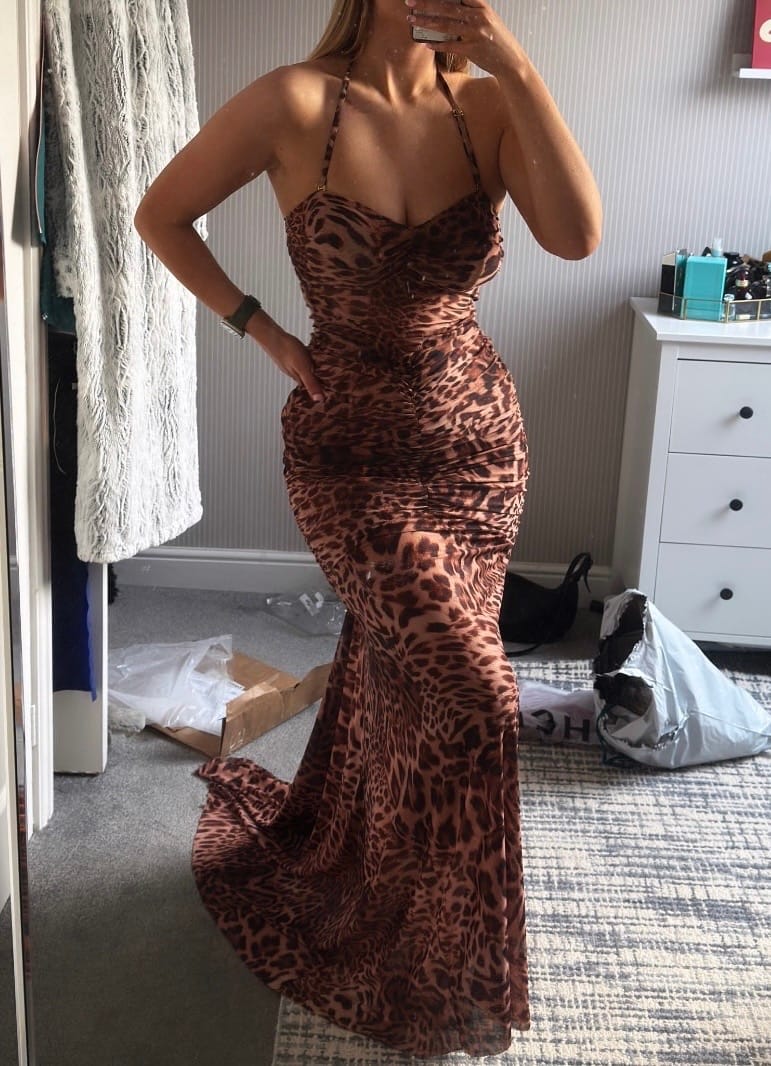Customer photo review of BRONTE GATHERED MESH DRESS