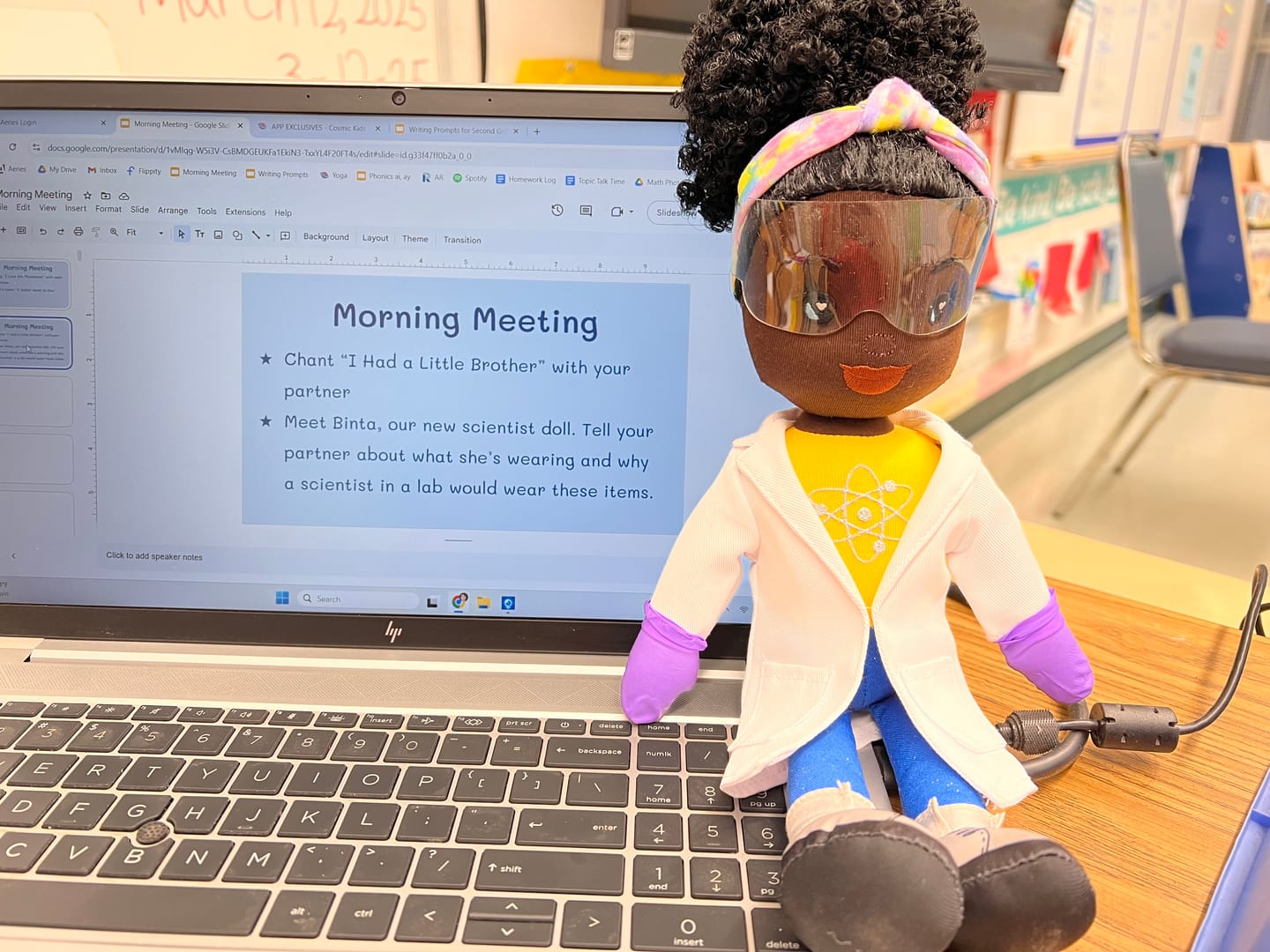 Customer photo review of Beautiful Curly Me Binta Scientist 14 inch Plush Doll