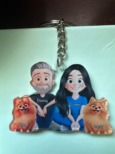 Customer photo review of Personalized Cute Cartoon Couple And Dogs Acrylic Keychain-Gift For Dog Lovers, Couple