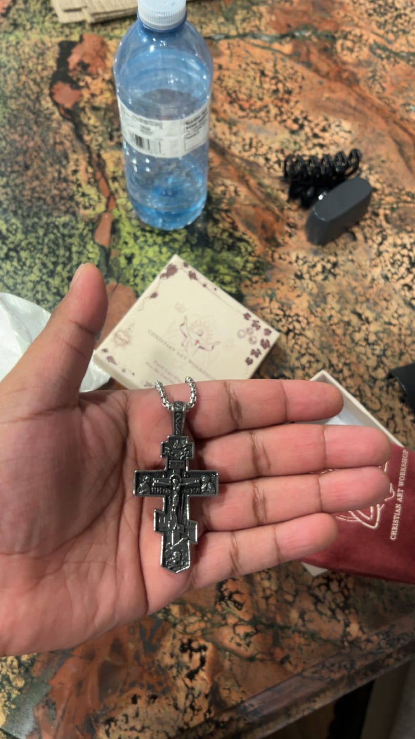 Customer photo review of FREE Today: Titanium Orthodox Jesus Crucifix Necklace Protection Jewelry