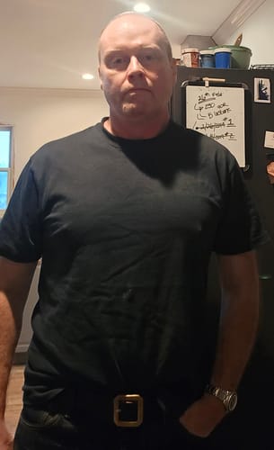 Customer photo review of 10.5 oz Cotton Tubular Gusset T-Shirt - Indigo