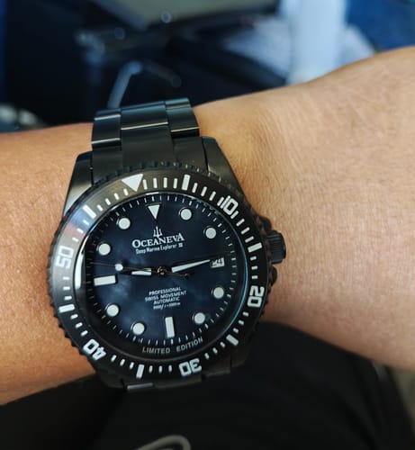 Customer photo review of Oceaneva Men's Deep Marine Explorer III 3000M Pro Diver Watch Black Mother Of Pearl Dial Black IP