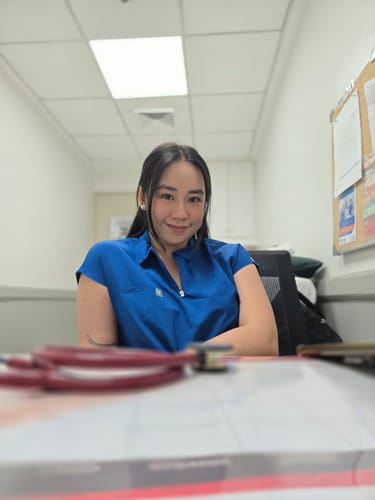 Customer photo review of Zip-Up Polo MoveTech® Scrub Top - Women / Cobalt Blue