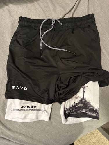 Customer photo review of John 3:16 'The Cross' Youth Performance Shorts