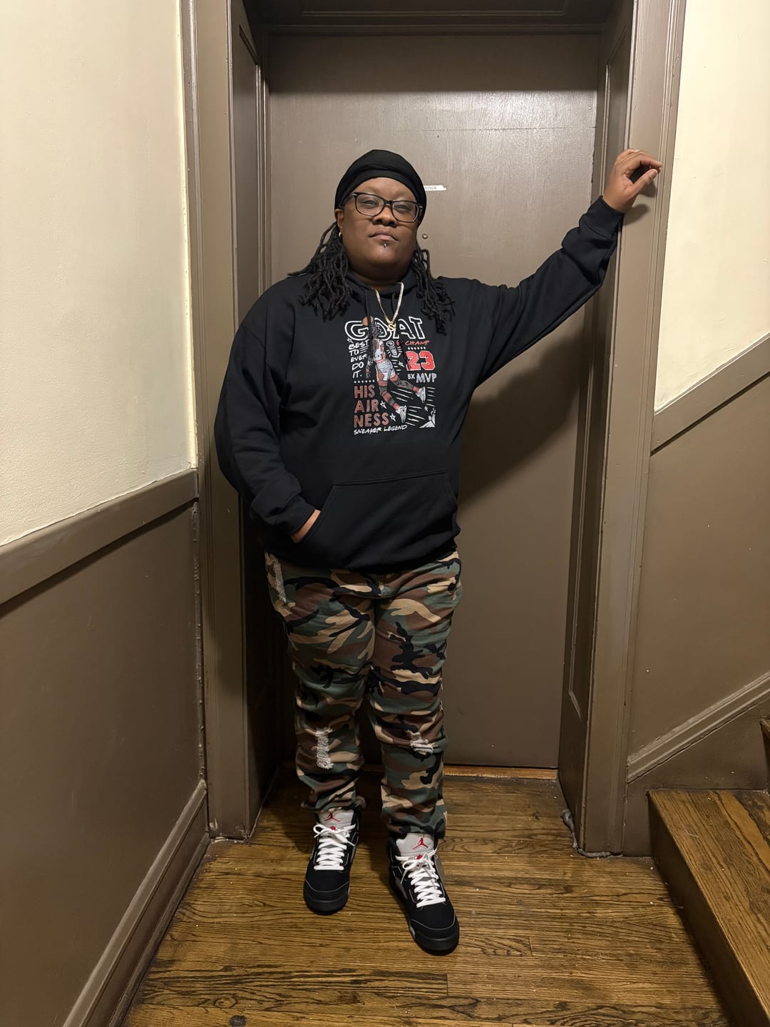 Customer photo review of Girls Love Sneakers Too Hoodie Matching Jordan 5 Black Metallic Reimagined