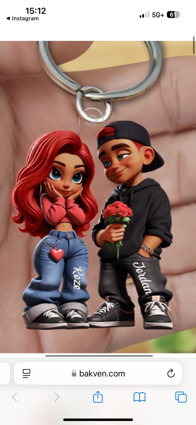 Customer photo review of 3D Effect Y2K Couple Personalized Acrylic Keychain, Valentine's Day Gift For Couple, for him, for her