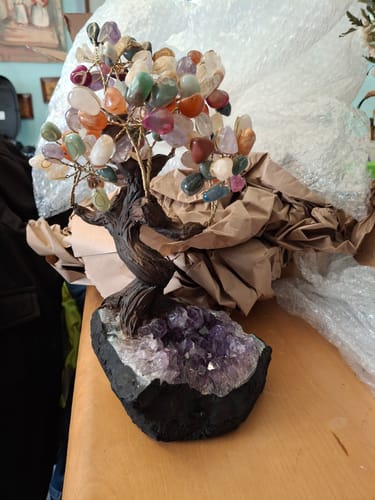 Customer photo review of Mixed Gems 9" Tall Handmade Gemstone Tree on a Crystal base, 120 Gems #5403MIXD