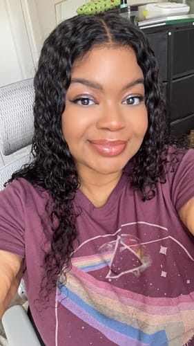 Customer photo review of CurlyMe Pre-cut 9x6 Lace M-cap Wear Go Glueless Mini Knots Water Wave Hair HD Lace Front Wig Pre-plucked