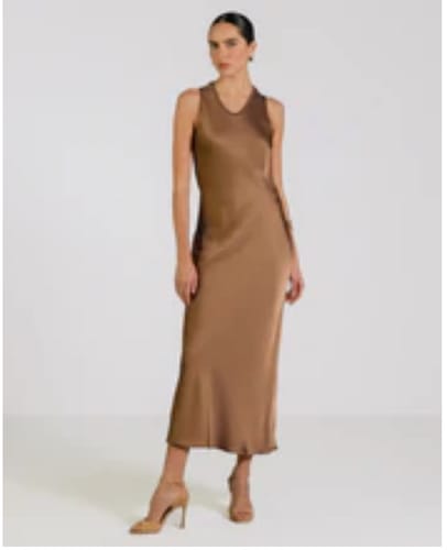 Customer photo review of Sabrina Sleeveless Satin Dress | Maple