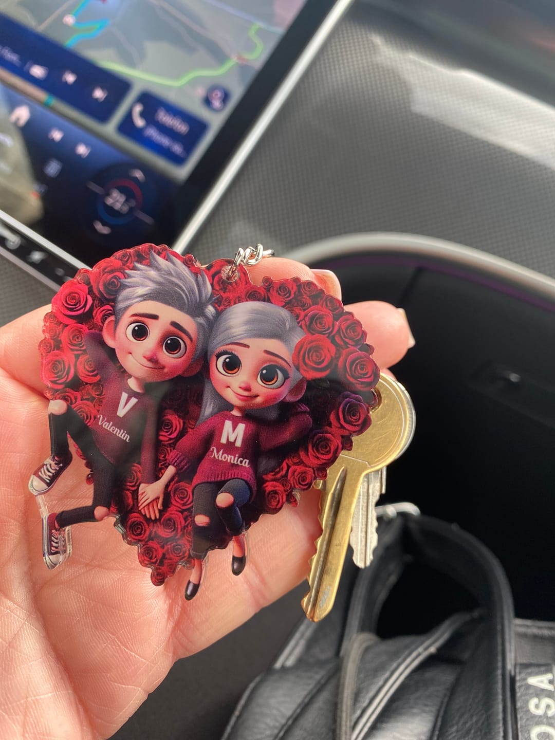 Customer photo review of Rose Heart Couple Personalized Acrylic Keychain, Valentine's Day Gift for her, Gift for him