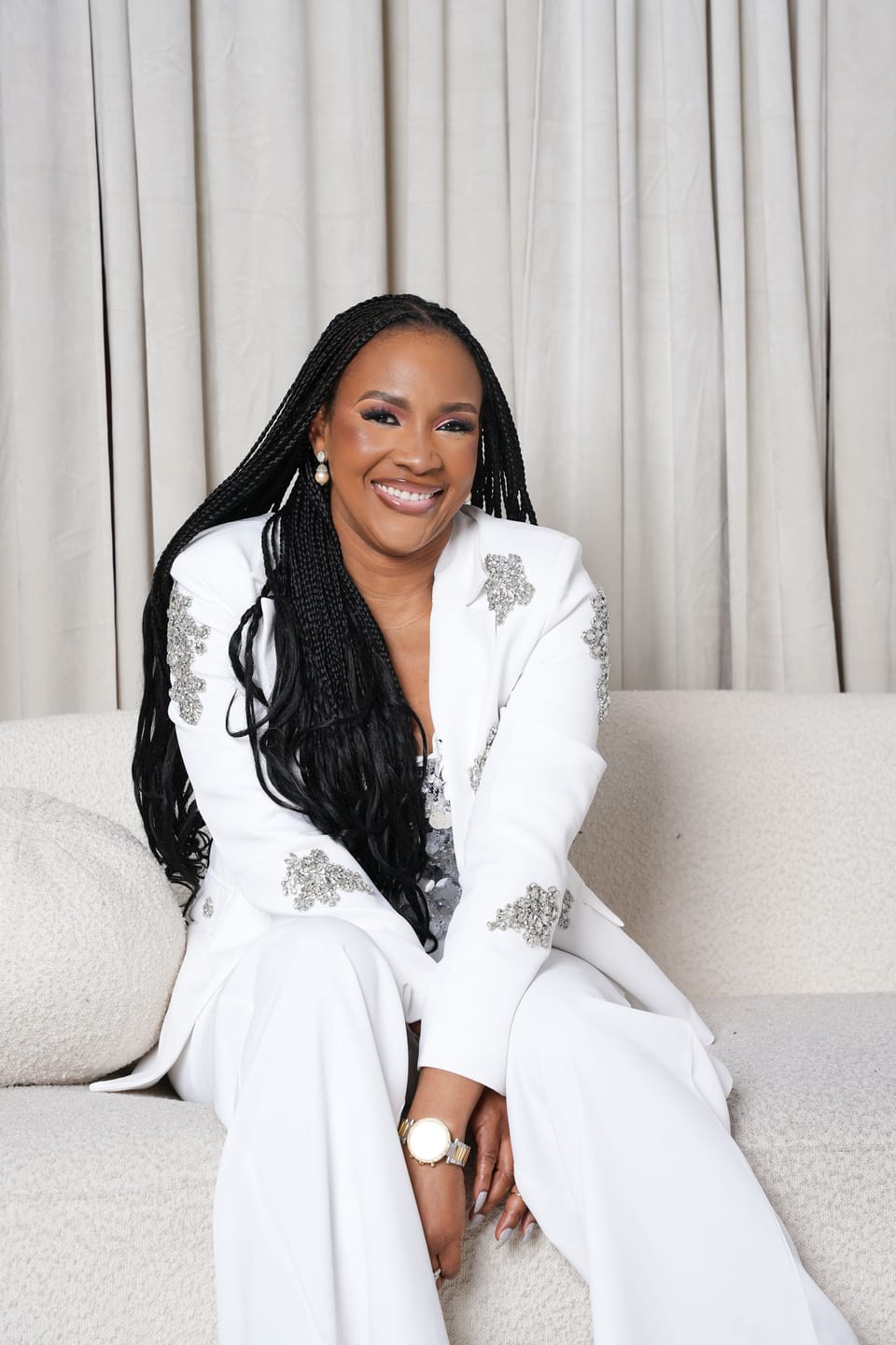 Customer photo review of Refined Floral Embellished Pantsuit - White