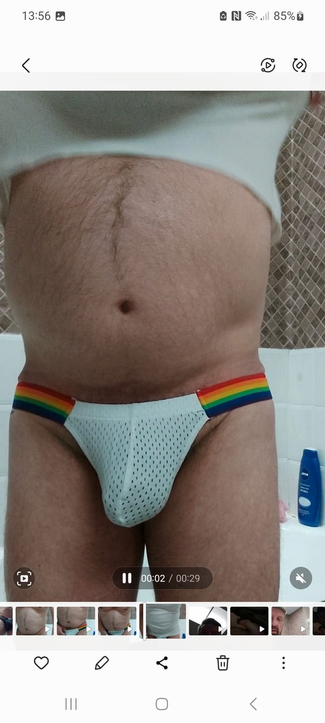 Customer photo review of Men's Sexy Rainbow Pride Mesh Bikini