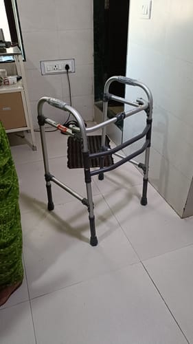 Customer photo review of Dura Max Walker (Aluminium) | Foldable Walking Aid | Adjustable Height  | Light Weight | With Premium Grade Rubber Shoes and PVC Grip  (Grey)
