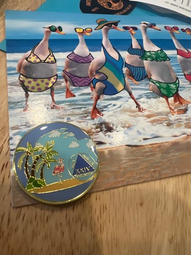 Customer photo review of 1 to 60 Year Beach Themed Specialty AA Recovery Medallion - Tri-Plated Chip/Coin