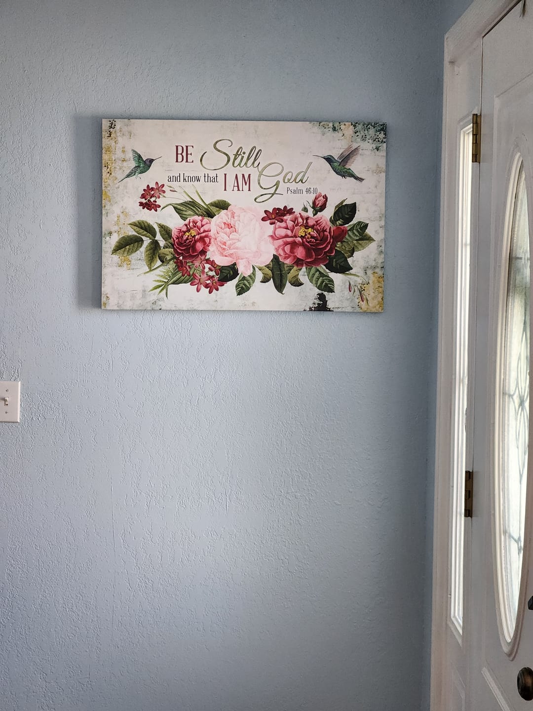 Customer photo review of Be Still and Know That I Am God, Vintage Flower Hummingbird, Wall art canvas