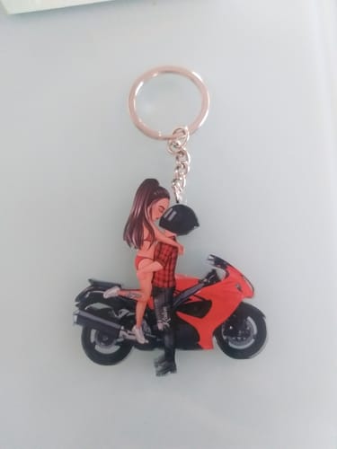Customer photo review of Kissing Doll Motorcycle Couple - Personalized Keychain