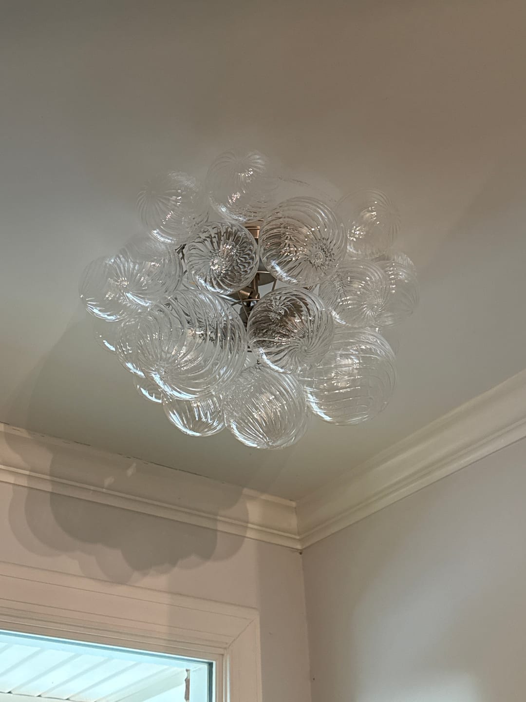 Customer photo review of 3-Light Cluster Ribbed Glass Bubble Semi Flush Chandelier